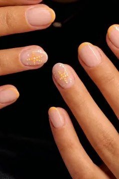 Festive Gold Glitter - micro french manicure with ultra-thin tip line, elegant nail design for women over 50