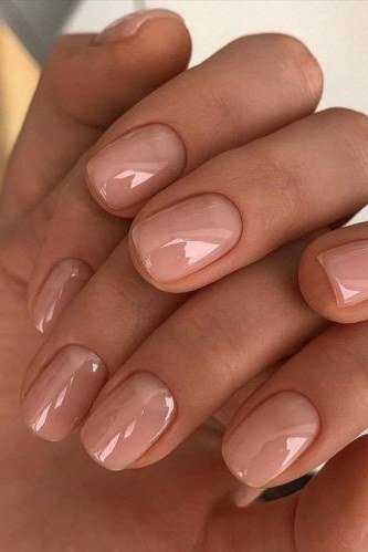 Glossy Nude Short Nails for women over 70