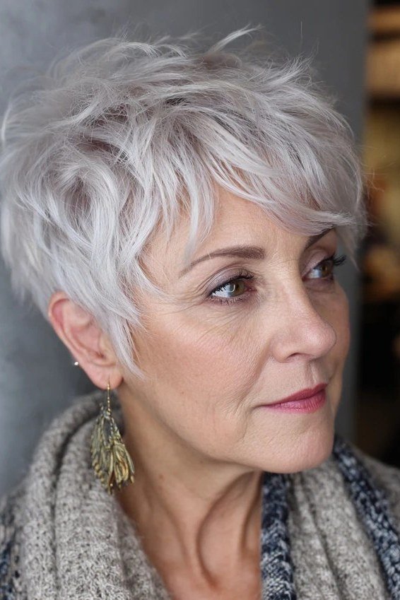 Textured White Pixie - grey hairstyle for women over 60