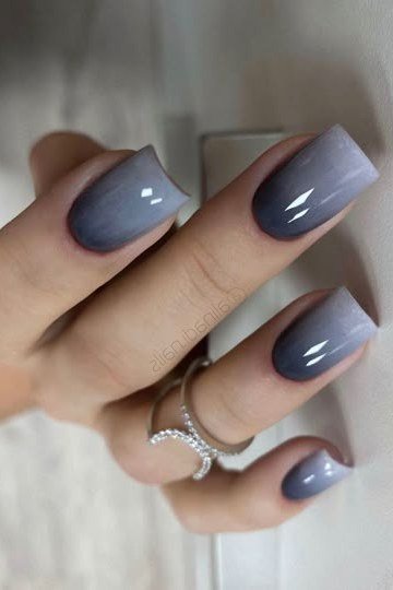 Gray blue ombre on short nails, ombre nail design for women over 60