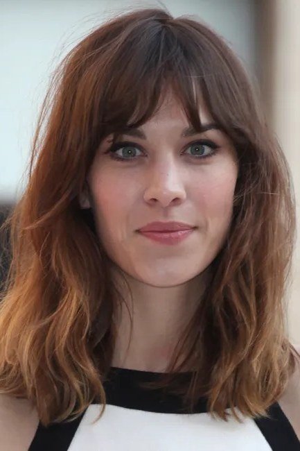 Auburn lob haircut with full bangs for women over 40
