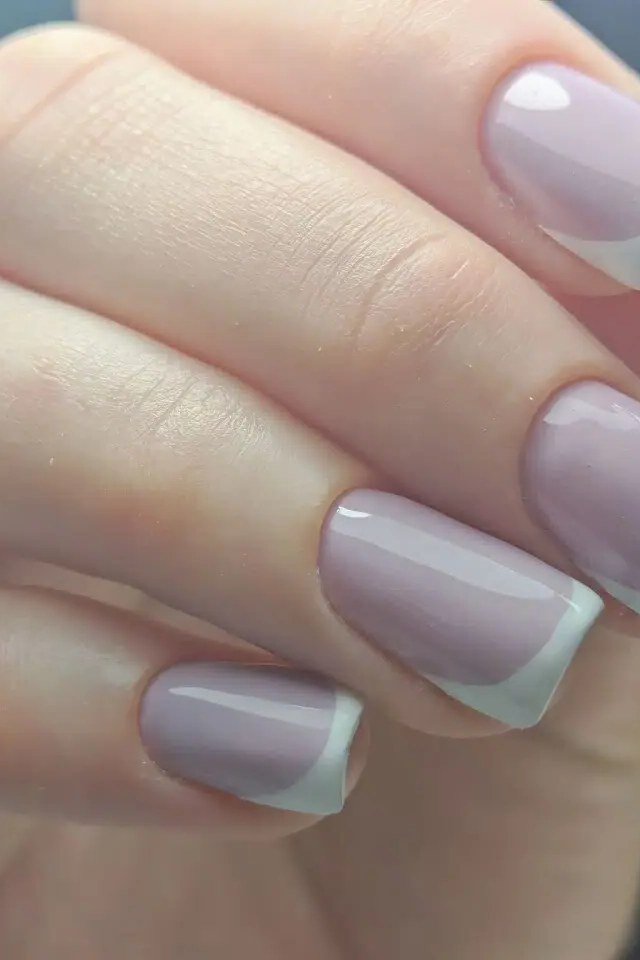 Grey Mauve Square Nails with White French Tips, elegant mauve nail idea for women over 60