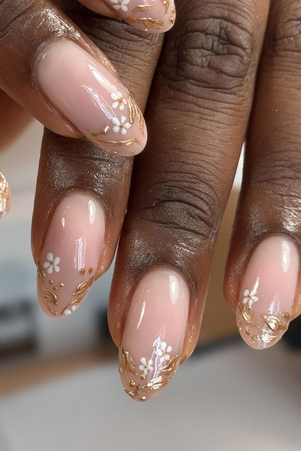 Gold Glitter Tip Nails - nude nail art idea for women over 40