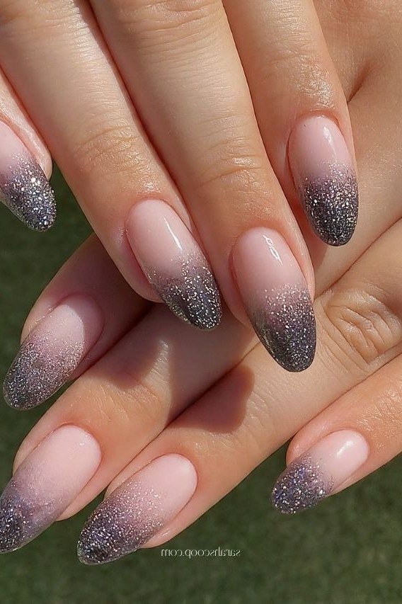 Nail art design for women over 60: dark glitter ombre nails