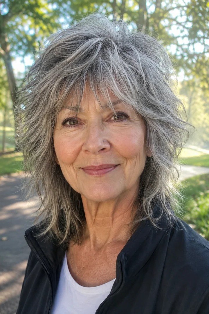 Chic Grey Shag - medium shag haircut for women over 40