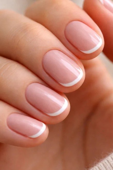 Slightly Bolder Classic - micro french manicure with ultra-thin tip line, elegant nail design for women over 50