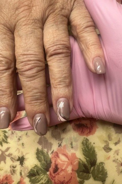 Taupe Nails with Pink Glove, nail color idea for women over 60