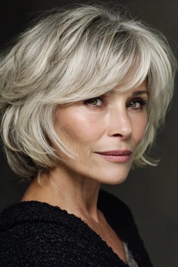 blonde textured bob deep side part polished - textured bob haircut idea for women over 60