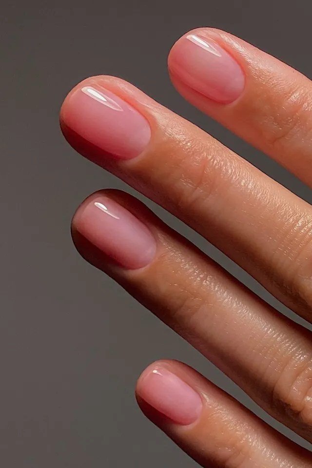 Sheer Pink Gradient Nails, understated glam nail color for women over 60