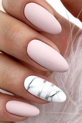 Matte Pale Pink Nails with Marble Accent for women over 60