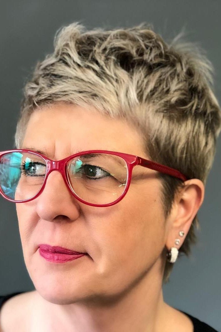 Frosted blonde pixie haircut for women over 50