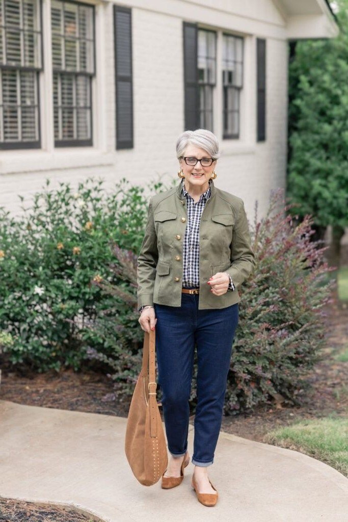 Olive Field Jacket and Jeans - fall outfit idea for women over 50