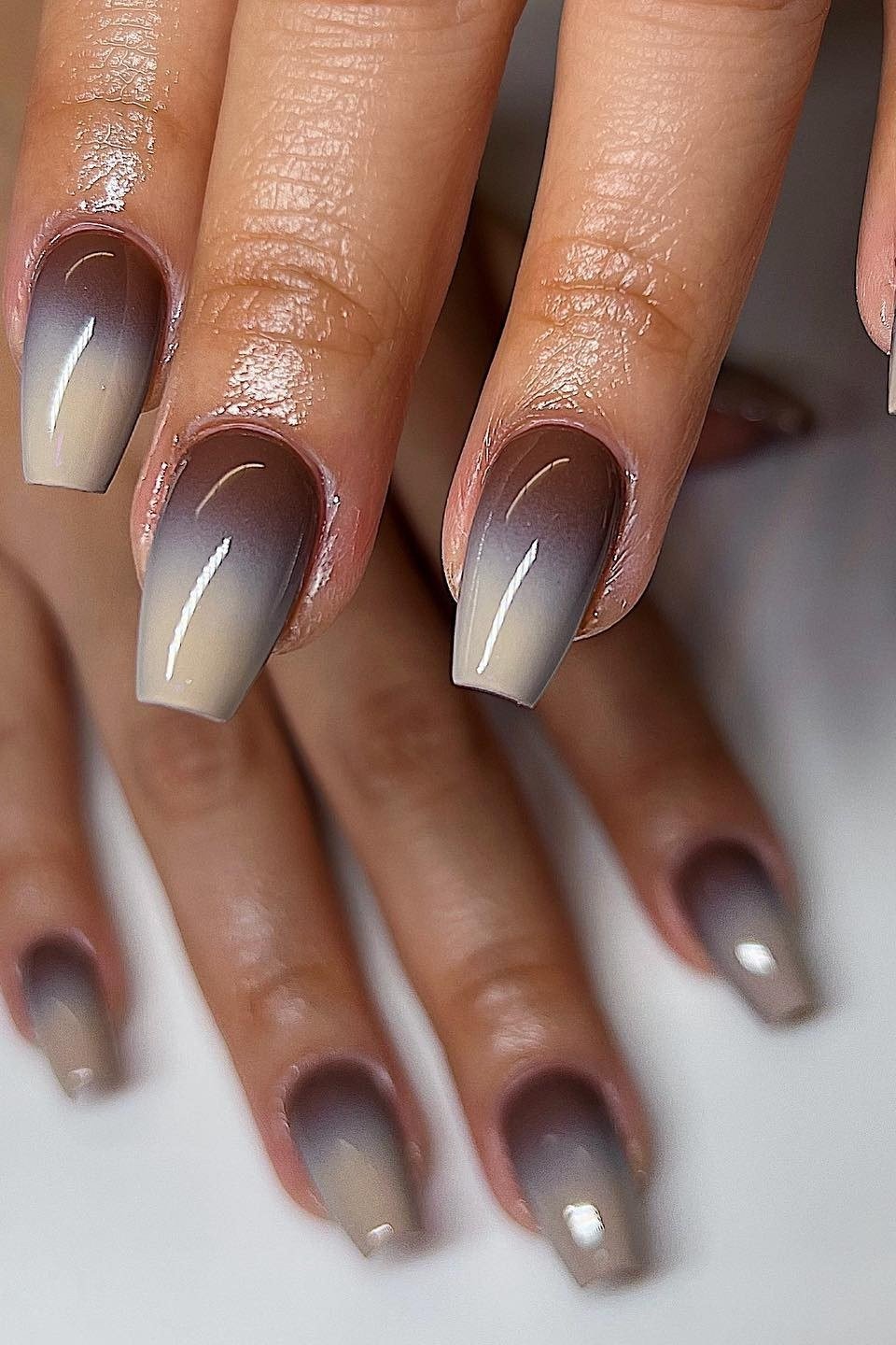 taupe brown ombre almond nails
