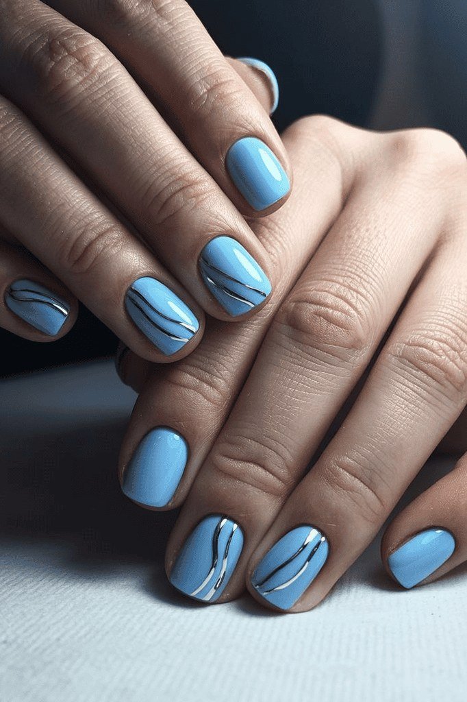 Periwinkle Blue Marble Nails nail design for women over 40