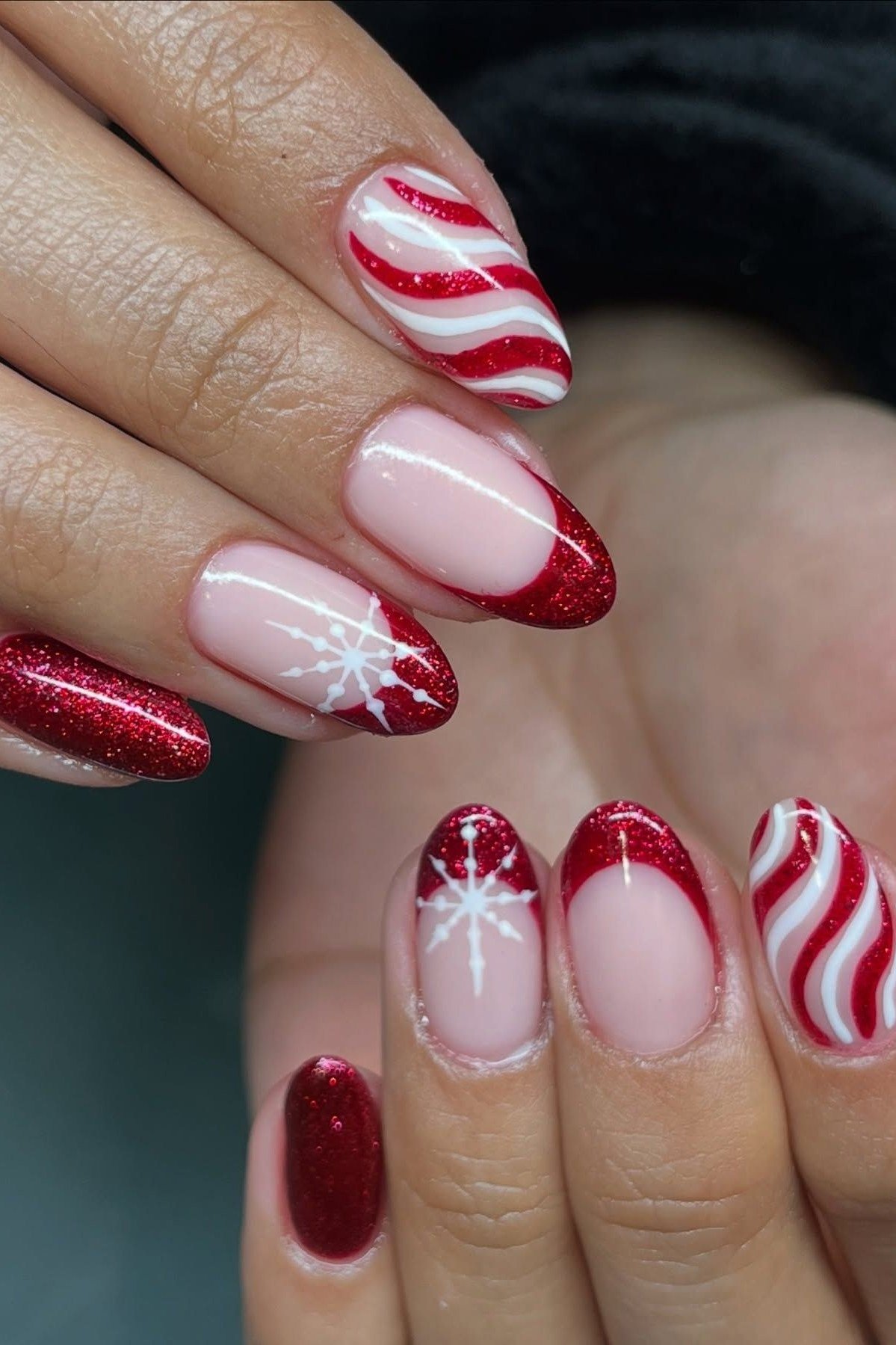 peppermint swirl french tip christmas nails