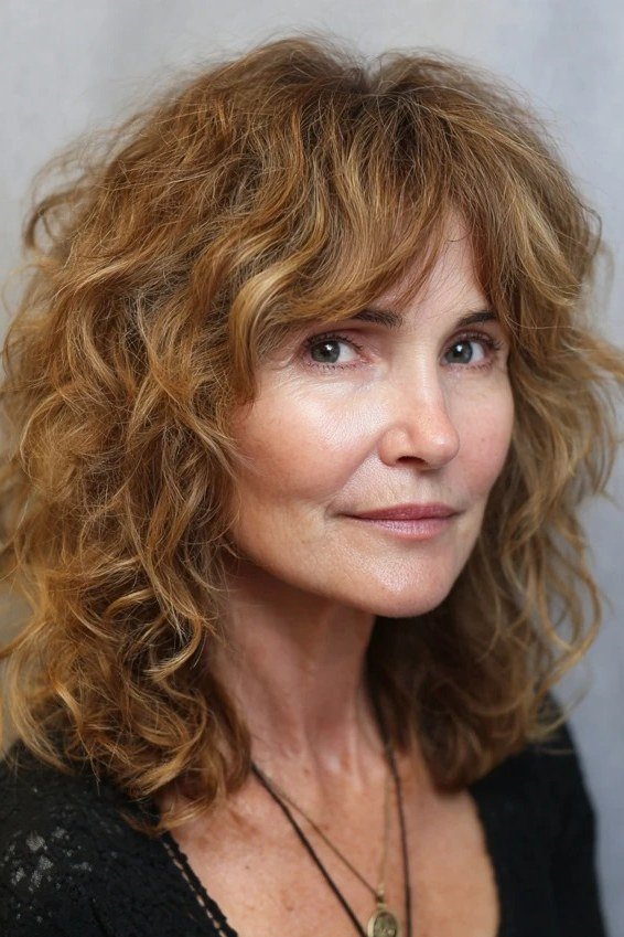 Modern Copper Curly Shag - medium shag haircut for women over 40