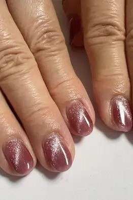 Burgundy Shimmer Short Nails, nail color idea for women over 60