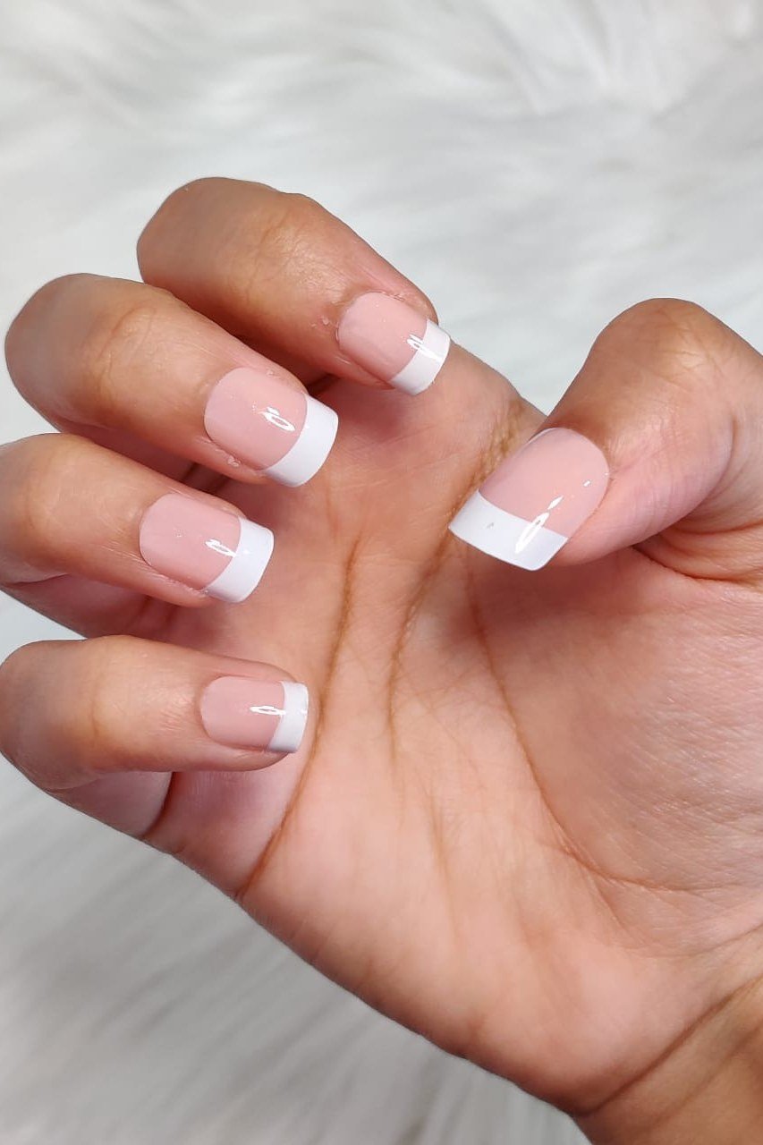 Classic French Palm View - short nail design for women over 60 that makes nails look longer