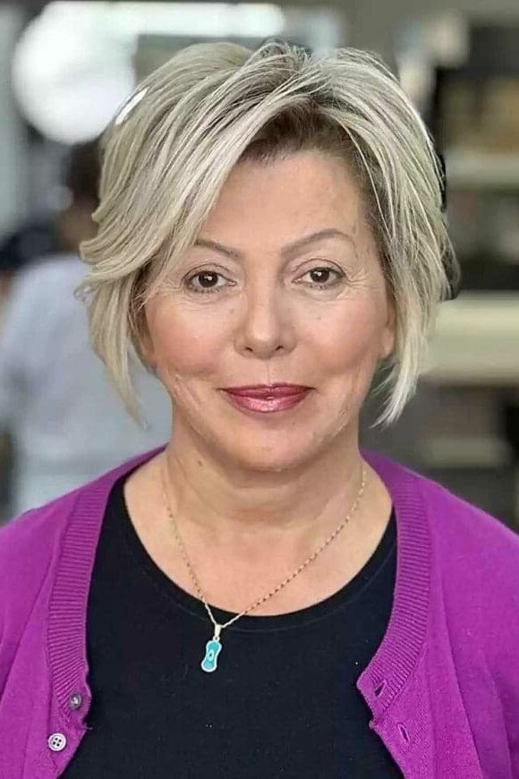 Front Silver Layered Bob With Full Bangs for women over 60