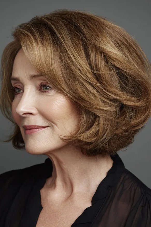 Bronde Feathered Layered Bob - medium hairstyle for women over 60