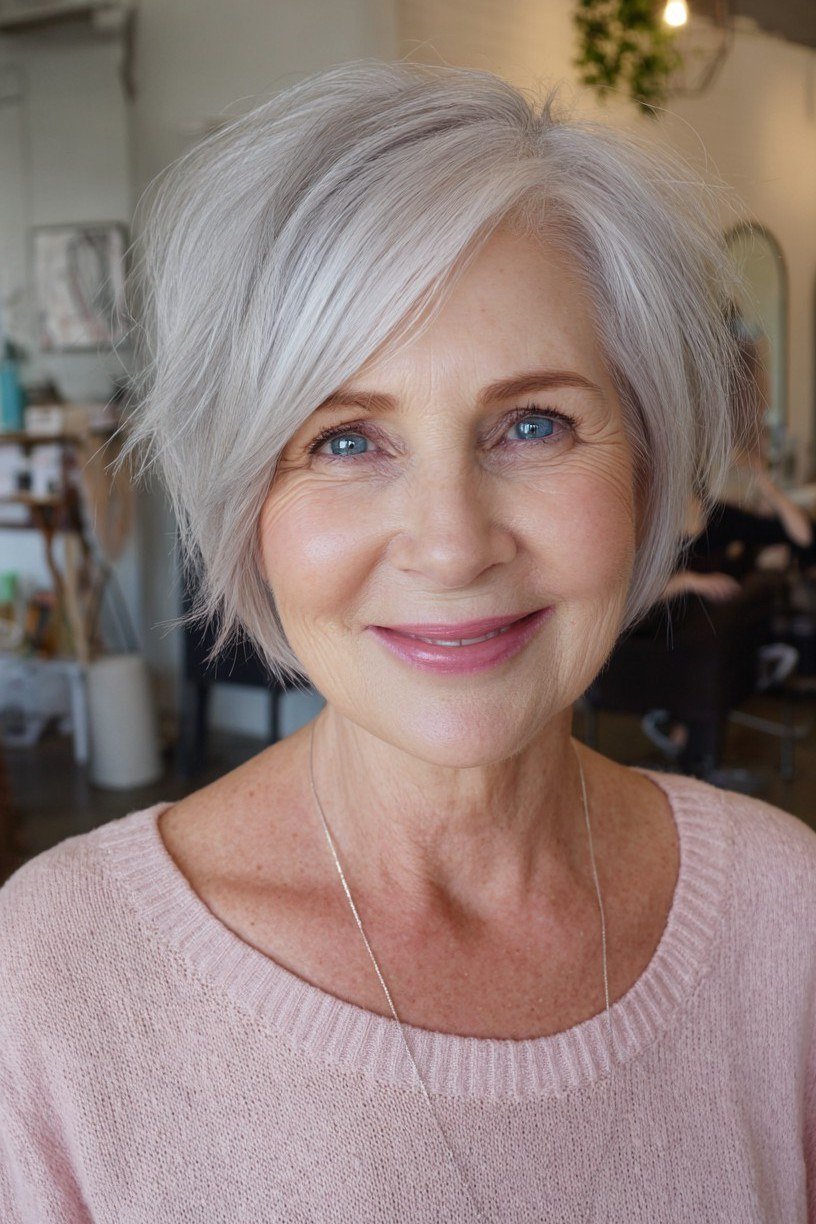 Sweet Silver Bob hairstyle for women over 60