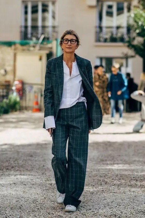 green plaid blazer matching trousers women over 50