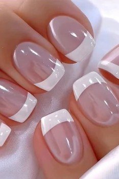 short squoval, bold wide white french, close-up , for women over 60
