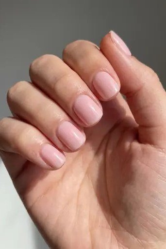 Sheer blush pink short nails, sophisticated nail design for women over 50
