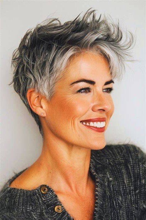 Salt and pepper pixie with choppy layers