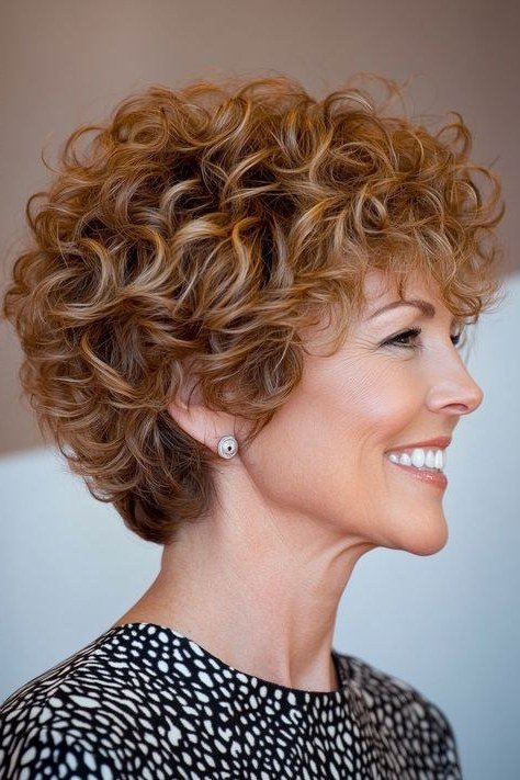 Copper short curly crop for women over 50