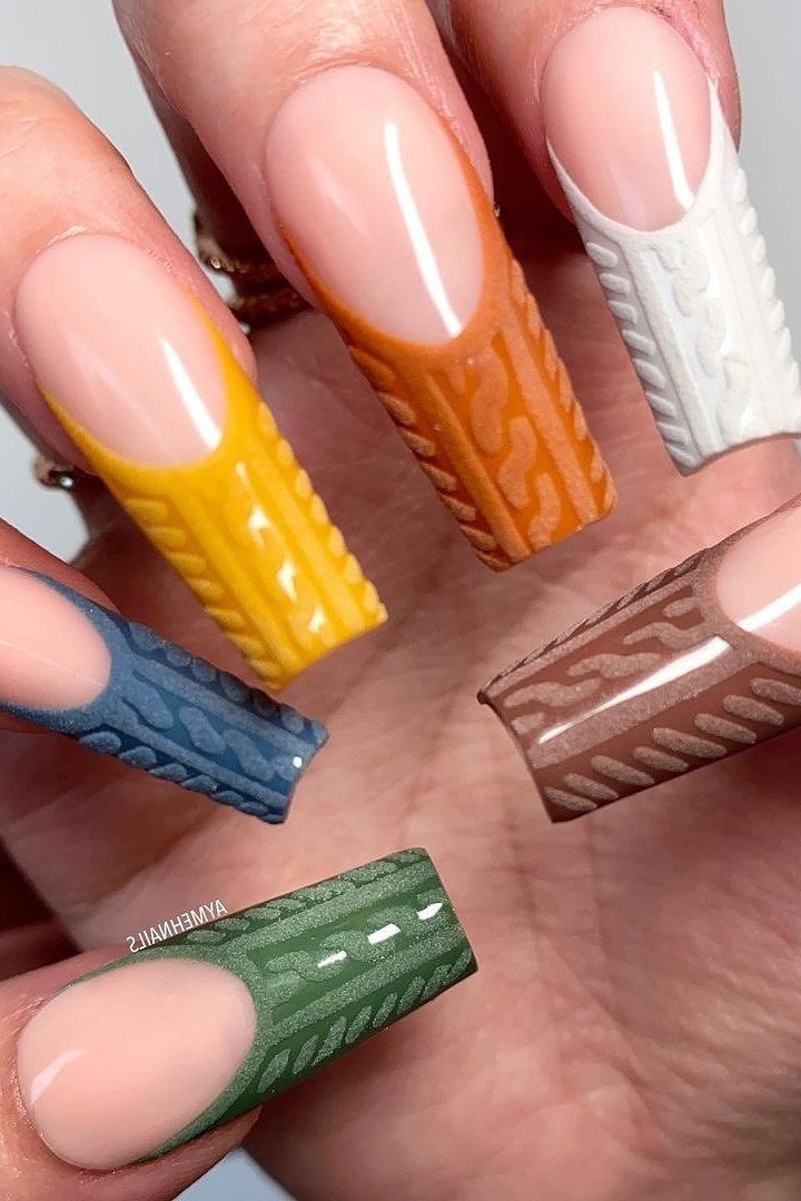 Sweater tip coffin nails, fall nail design for women over 60