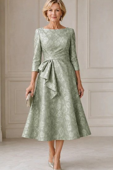sage green lace midi dress with bow waist, studio,, elegant wedding guest dress for women over 60