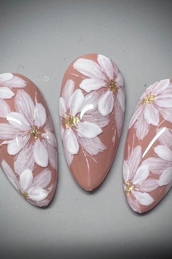 Floral Press-On Nails - nude nail art idea for women over 40
