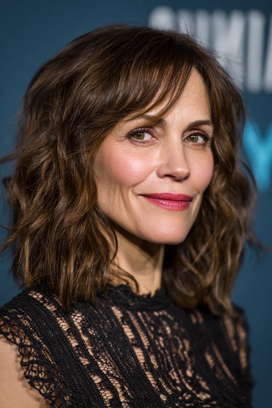 Brunette Wavy Lob for Special Events - layered lob hairstyle for women over 60