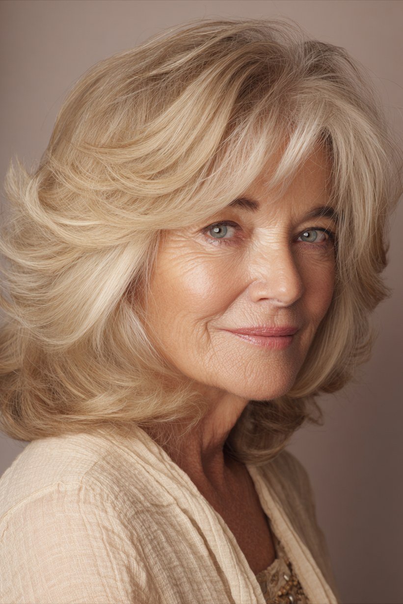 Voluminous Blonde Butterfly Cut - butterfly cut hairstyle for women over 60