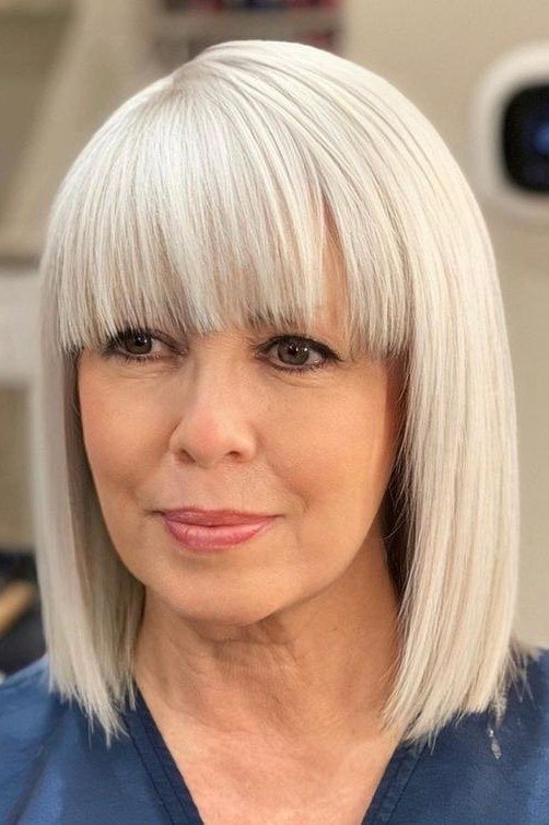 Straight White Bob hairstyle for women over 60