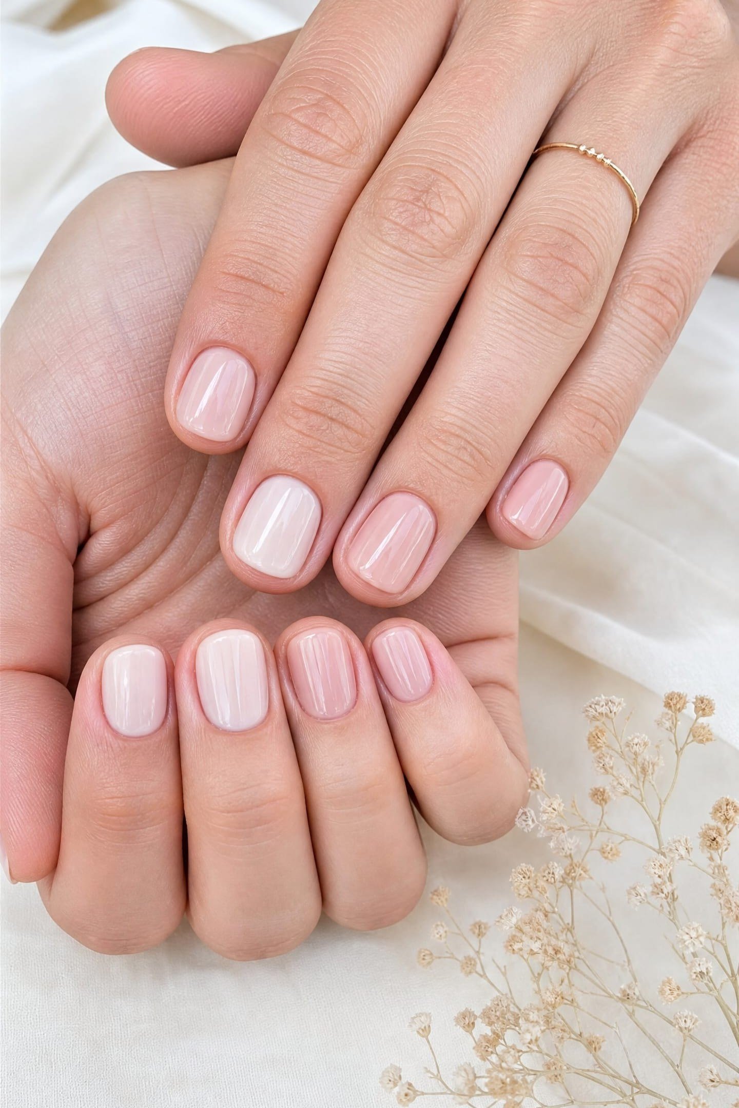 Pink Nude Short Nails - flattering nail polish shade that hides veins for women over 50