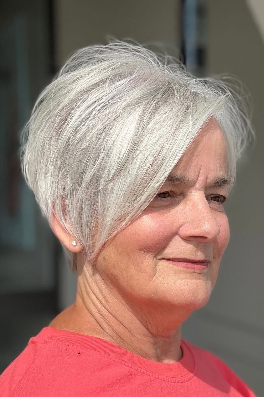 Bright White Pixie - timeless hairstyle for women over 60