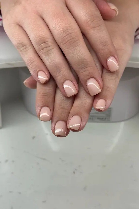 Nude Short Square Nails - elegant nail art idea for mature hands, women over 50