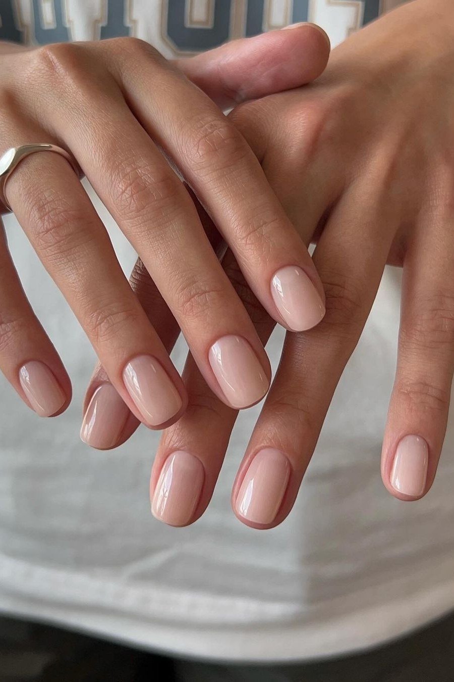 Short Oval Sheer Nudes - nude nail art idea for women over 40