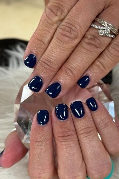 Navy Short Nails with Crystal Accents for women over 60