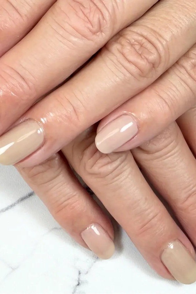 Milky Beige Nude Almond Nails for women over 60