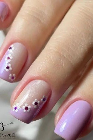 Lilac Gel Nails with Floral Cuticle Art gel nail idea for women over 60