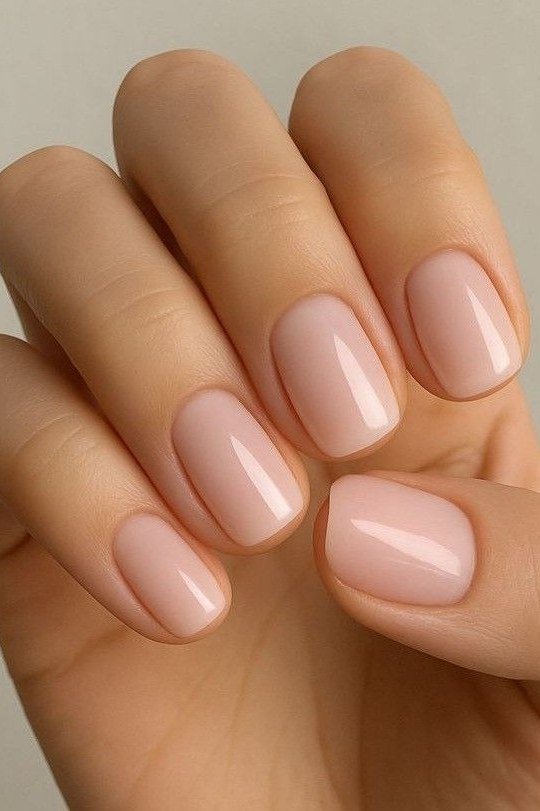 Mauve Nude Short Squoval Nails - flattering nail polish shade that hides veins for women over 50