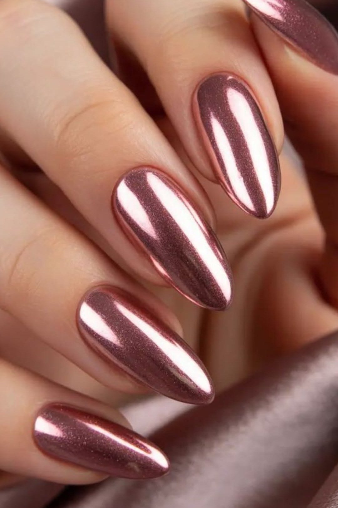 Mauve Chrome Stiletto Nails, elegant mauve nail idea for women over 60