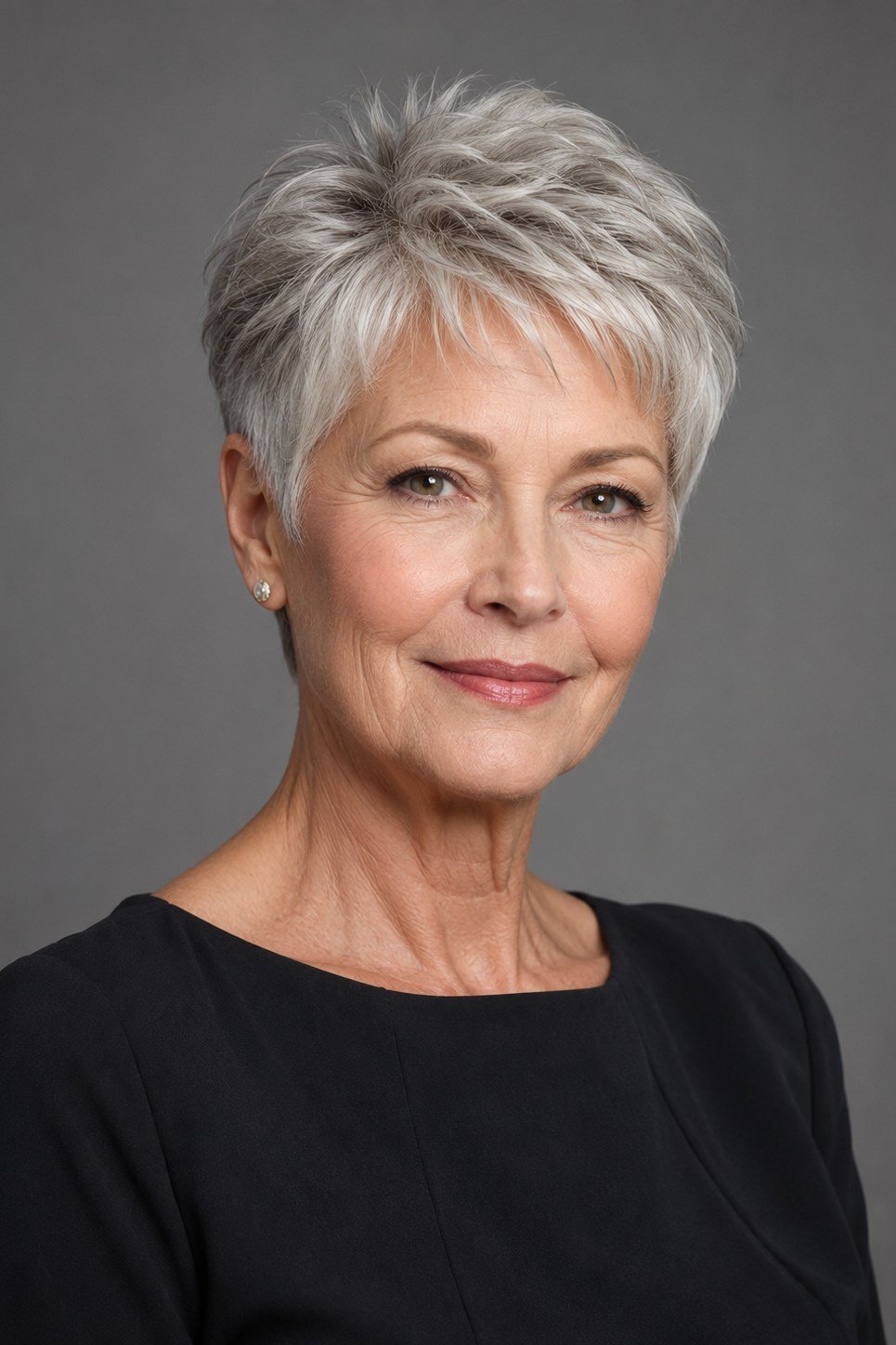 Short silver pixie haircut for women over 70