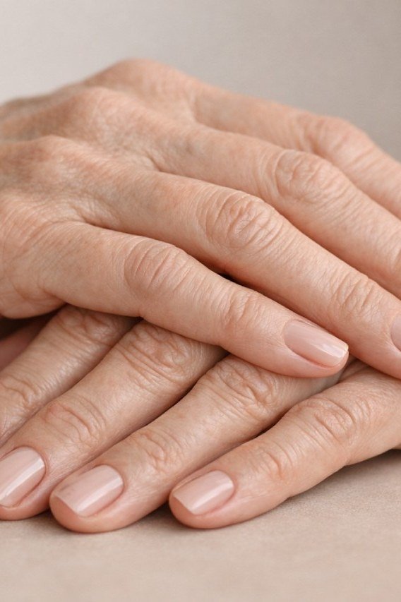 Sheer natural pink older hands nails for women over 50