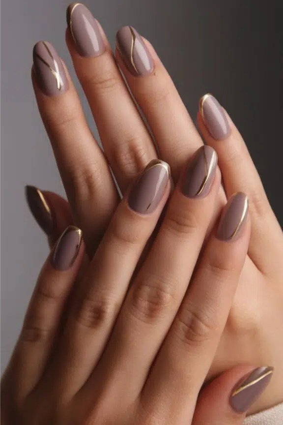 Taupe Almond Nails, Hands Crossed - brown nail idea for women over 50