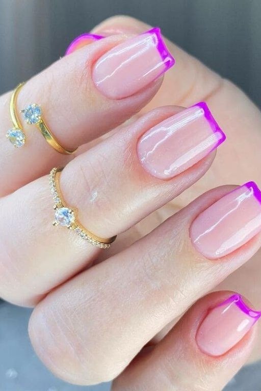 Hot Pink Statement - micro french manicure with ultra-thin tip line, elegant nail design for women over 50