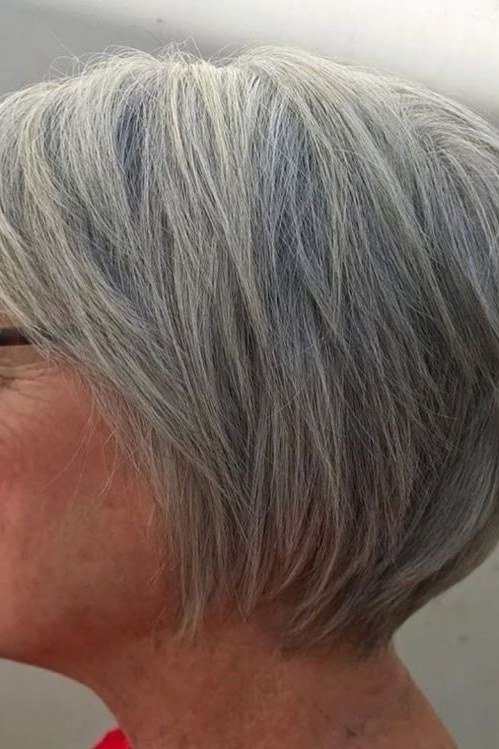 silver rounded bob with bangs, side view hairstyle for women over 70